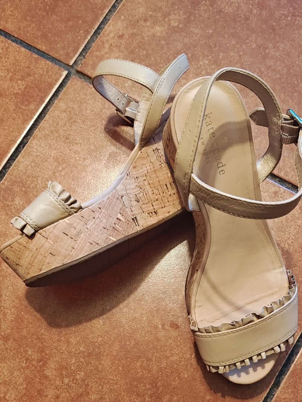 kate spade Beige Cork Wedge Sandals